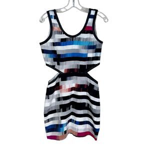 Parker Silk Cutout Rainbow Mini Dress Leather Contrast Tank Colorful Summer M